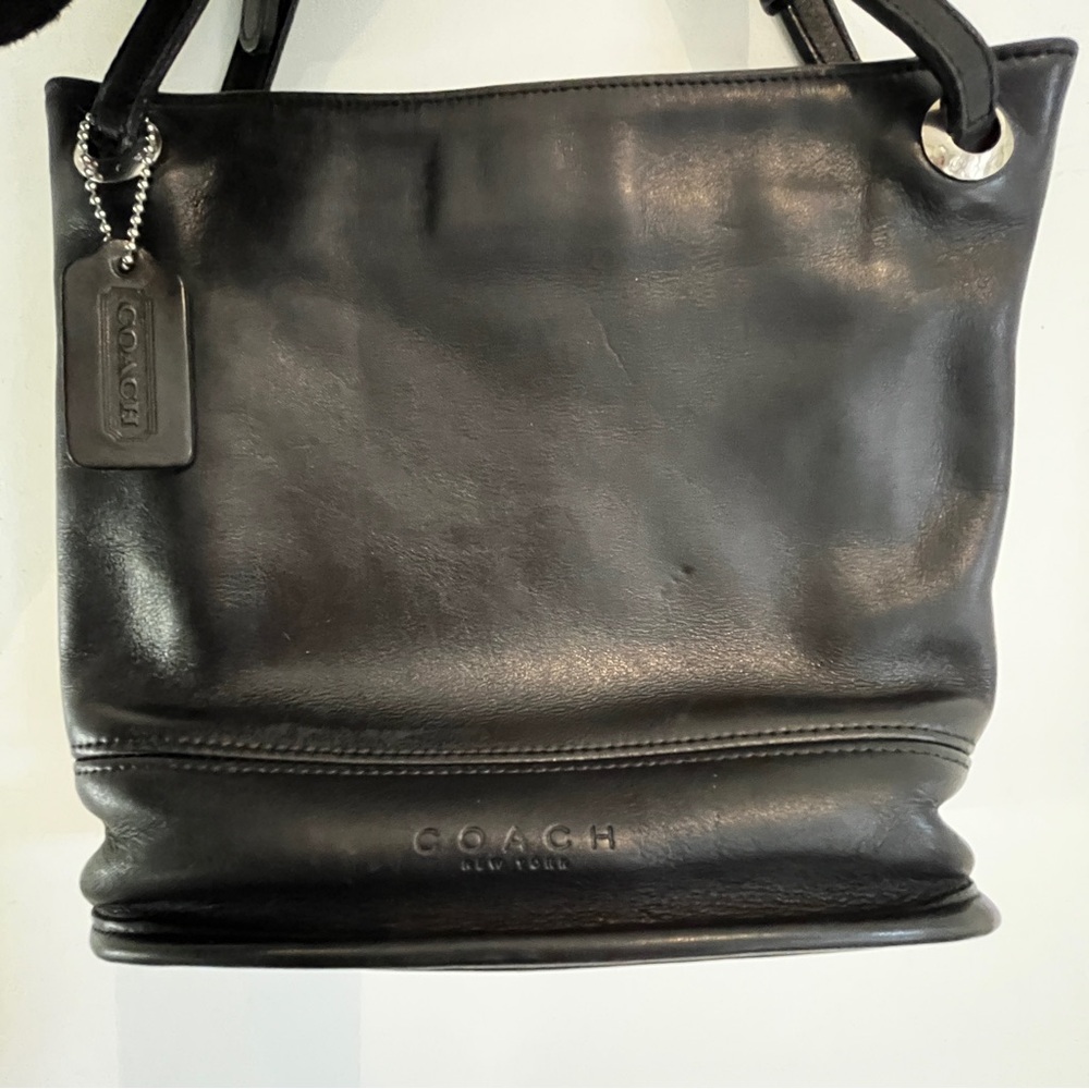 Coach Vintage Black Leather Shoulder/Bucket Bag with Silver Hardware